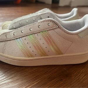 Kids White Sneakers with Gold Accents